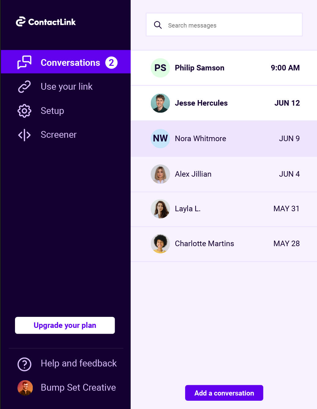 Contact page with link-in inbox